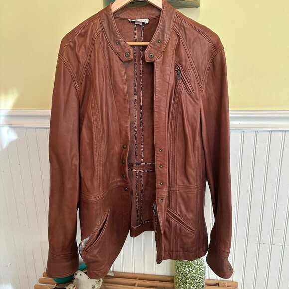 Genuine Leather Jacket Coldwater Creek XXL Brown women’s Stylish Outerwear - Picture 1 of 8